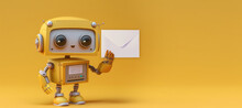 Cute Robot Toy With Envelope In Hand. Concept Of Virtual E Mail Marketing Service, Email Database, Newsletter, Virtual Help. Generative Ai
