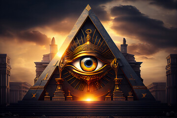 Illuminati symbol on pyramid, symbolism and occult.