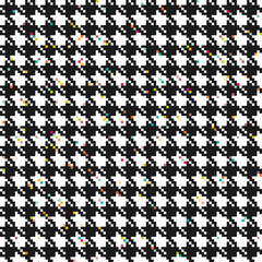 Wall Mural - Classic black and white houndstooth pattern with colorful pixel effect