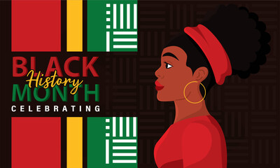 Black history month colored poster Afro american girl character Vector