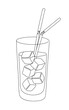 Drink Glass with ice cubes. Cocktail with straw line art style icon. Continuous line drawing vector illustration
