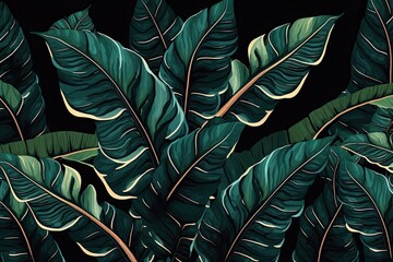 Poster - a banana leaf. seamless pattern for coupons. Generative AI