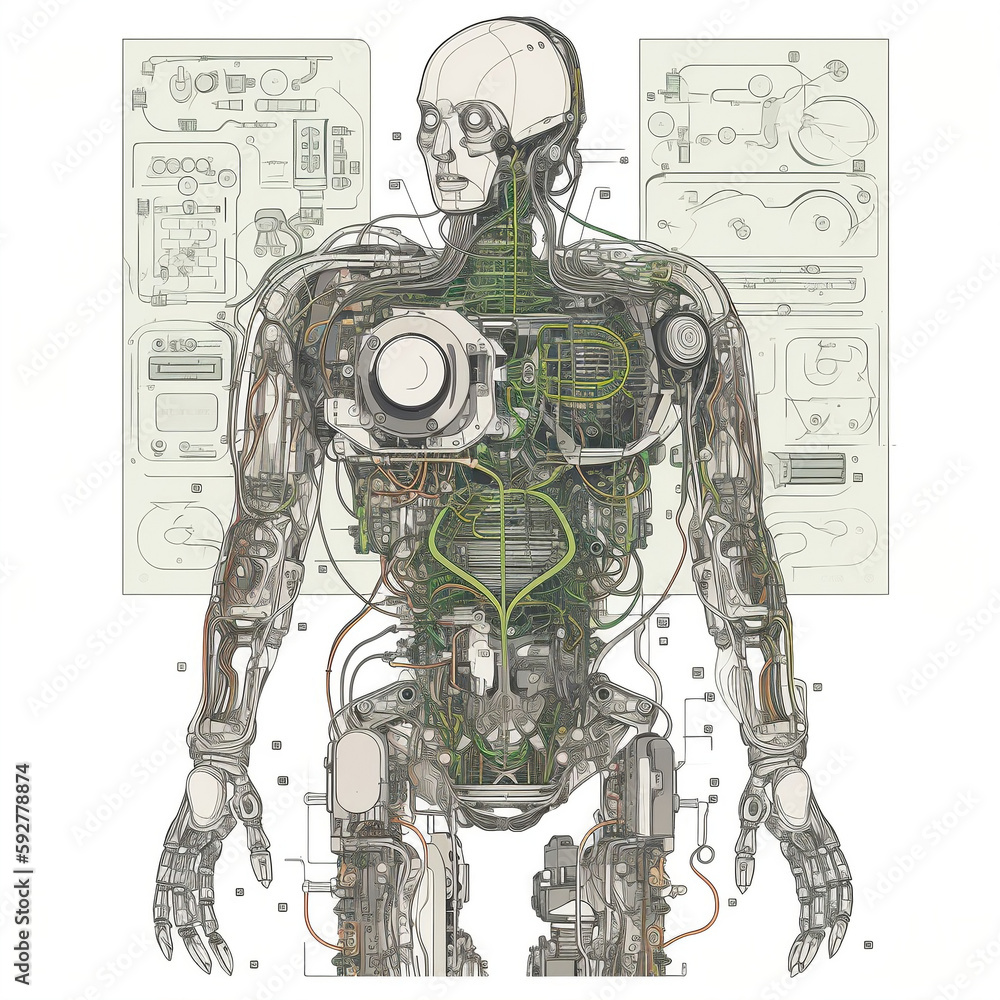 humanoid robot with visible internal mechanisms and circuits, made with AI