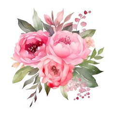 Canvas Print - Watercolor peony flower. Illustration AI Generative.