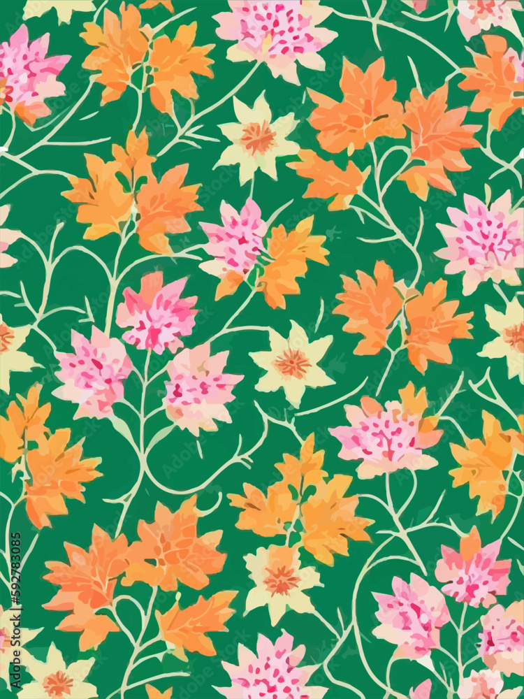seamless floral pattern with beautiful orange and pink flowers on a ...