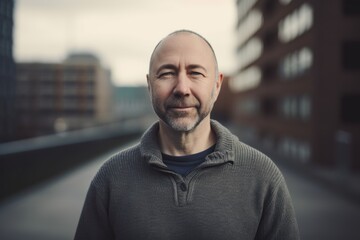 Canvas Print - Portrait of a middle-aged man with a beard in the city