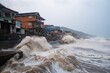 © primopiano - tsunami wave crashes into coastal village, destroying buildings and flooding the streets, created with generative ai