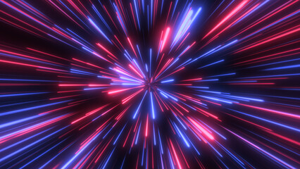 Wall Mural - through space, starfield. abstract particles, neon rays background.