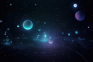 Wall Mural - a digital holographic background with a view of the night sky, with stars and planets visible, created with generative ai