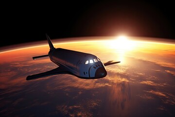 Canvas Print - space tourism adventure, with view of sun setting over the horizon on earth, created with generative