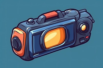 digital camera on a blue background. Generative AI