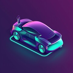 Wall Mural - EV car with charging station charger in hologram. generative ai