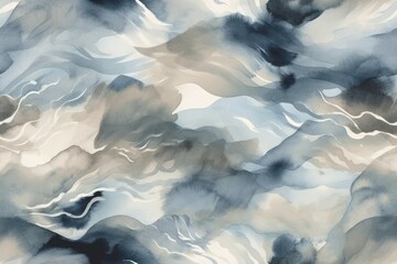 Wall Mural - watercolor pattern in combination of light greyish orange and dark desaturated greyish blue colors. AI generated