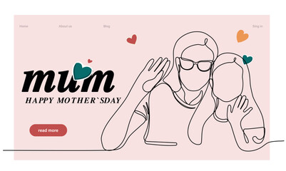 Wall Mural - Happy Mother's Day handwritten lettering. Continuous line drawing text design. Vector illustration. Vector illustration