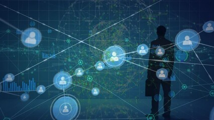 Wall Mural - Animation of network of profile icons over businessman and globe of network of connections