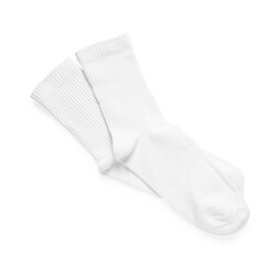 Canvas Print - Pair of stylish clean socks isolated on white, top view