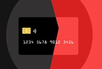 Sticker - A red and black credit card or debit card that is generic is seen on a corresponding red and black background.