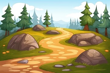 Wall Mural - colorful cartoon path winding through a lush and vibrant forest. Generative AI