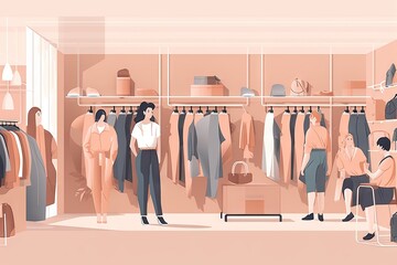 Wall Mural - fast-fashion store, where customers can see and try on clothing before buying, created with generative ai