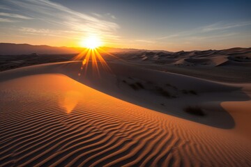 Sticker - desert sunrise, with the sun peeking over the horizon, casting warm light on endless sand dunes, created with generative ai