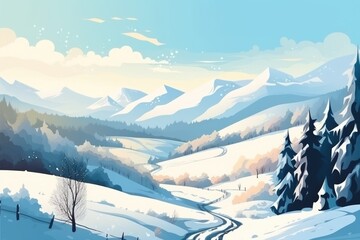 Wall Mural - serene winter scene with snow-laden trees. Generative AI