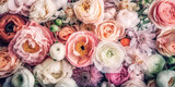Pastel colored anemone and ranunculus flowers. Floral background. AI Generated