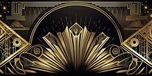 Abstract Art Deco. Great Gatsby 1920s Geometric Architecture Background. Retro Vintage Black, Gold, And Silver Roaring 20s Texture.	