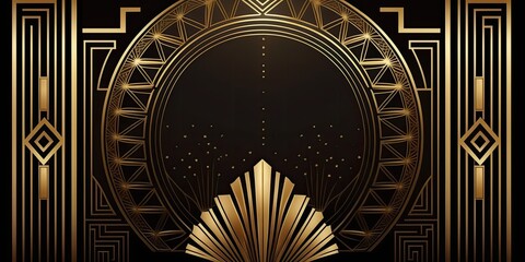 Abstract art deco. Great Gatsby 1920s geometric architecture background. Retro vintage black, gold, and silver roaring 20s texture.	