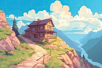 Canvas Print - cozy house nestled in the mountains. Generative AI