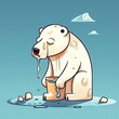 Cartoon character of Polar Bear on ice, global warming concept