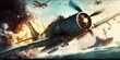 World war II fighter plane battle in dogfight in the sky. superlative generative AI image.