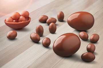 Wall Mural - Delicious chocolate easter eggs on the desk