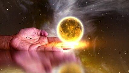 Wall Mural - Fantasy Hand laying with full moon effect on fingertips