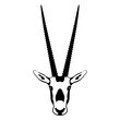 Mask head of Oryx antelope with big long horns. Scimitar oryx. Oryx dammah. African animal. Black and white silhouette.