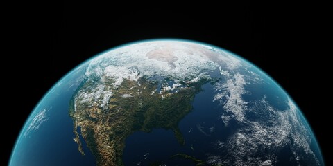 beautiful earth on black background planet 3d render. concept of climate change, dark night, cities 