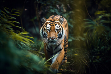 Wall Mural - A beautiful tiger portrait in a jungle