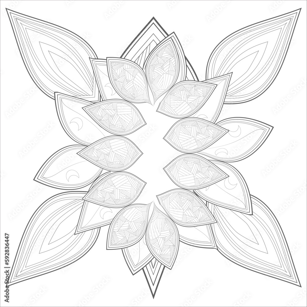 Zentangle drawing of flowers in black and white for coloring book. Hand ...