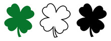 Good Luck Four Leaf Clover Flat Icon Set Isolated On Transparent Background.