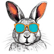 Portrait of a Californian Rabbit with colorful style T-shirt Design, wearing sunglasses, Vector illustration on Transparent Background