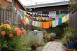 creative use of clothesline to add color and whimsy to outdoor space, created with generative ai