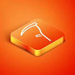 Poster - Isometric Scythe icon isolated on orange background. Happy Halloween party. Vector