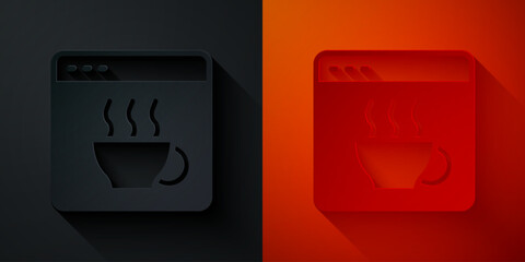 Paper cut Software, web developer programming code icon isolated on black and red background. Javascript computer script random parts of program code. Paper art style. Vector