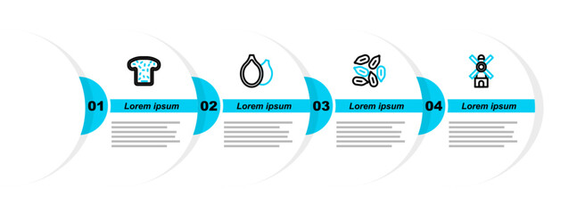 Poster - Set line Windmill, Seed, Pumpkin seeds and Bread toast icon. Vector