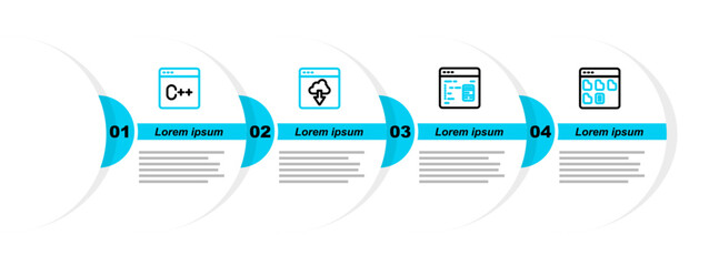 Set line Browser files, Software, Cloud technology data transfer and icon. Vector