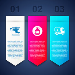 Sticker - Set Helicopter, No alcohol and Fuel tanker truck. Business infographic template. Vector