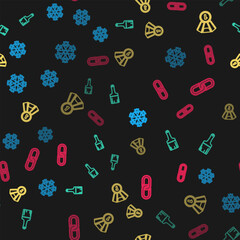 Canvas Print - Set line Snowflake, Paint brush, Medal and Chain link on seamless pattern. Vector