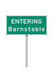 Vector illustration of the Barnstable (Massachusetts) entering green road sign on metallic post