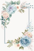 Water Color Pastel Flower And Bloom, Wedding Decorative Perfect Rectangle Frame Border, AI Generative