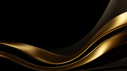 golden lines on a black background, in a wavy style. ai generative