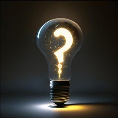 The light bulb glows in the form of a question.